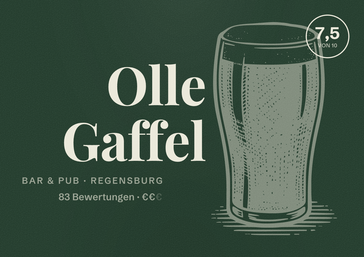 Illustriertes Poster von Olle Gaffel, Bar & Pub in Regensburg: Bewertung 7,5 von 10 aus 83 Bewertungen, Preisniveau €€