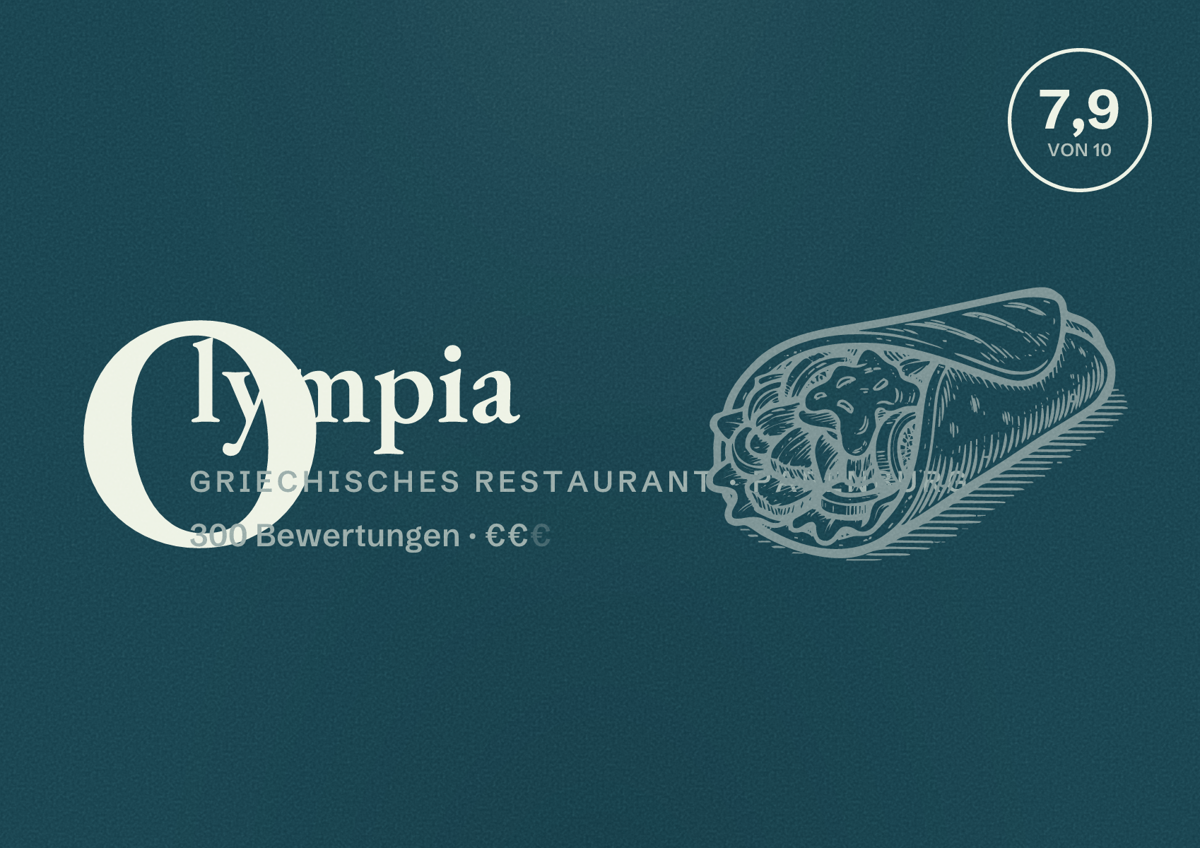 Illustriertes Poster von Olympia, Griechisches Restaurant in Papenburg: Bewertung 7,9 von 10 aus 300 Bewertungen, Preisniveau €€