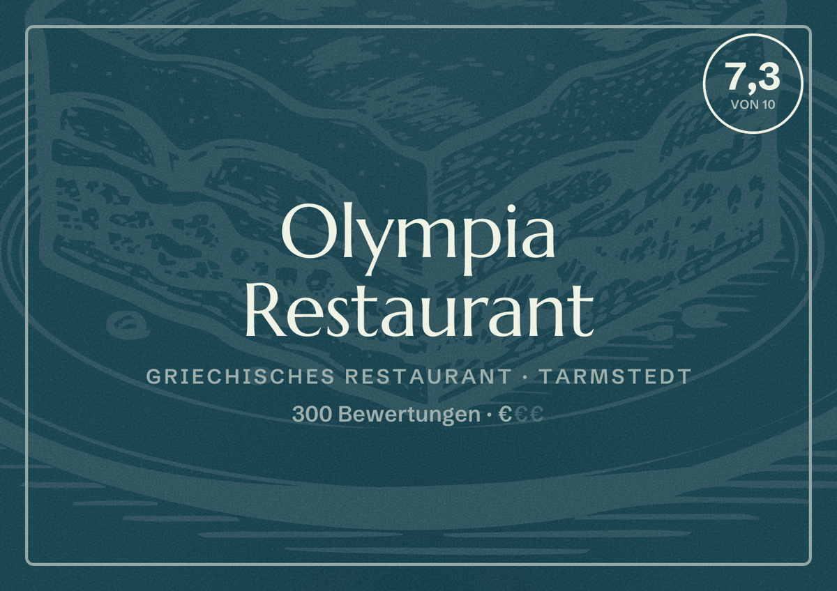 Illustriertes Poster von Olympia Restaurant, Griechisches Restaurant in Tarmstedt: Bewertung 7,3 von 10 aus 300 Bewertungen, Preisniveau €
