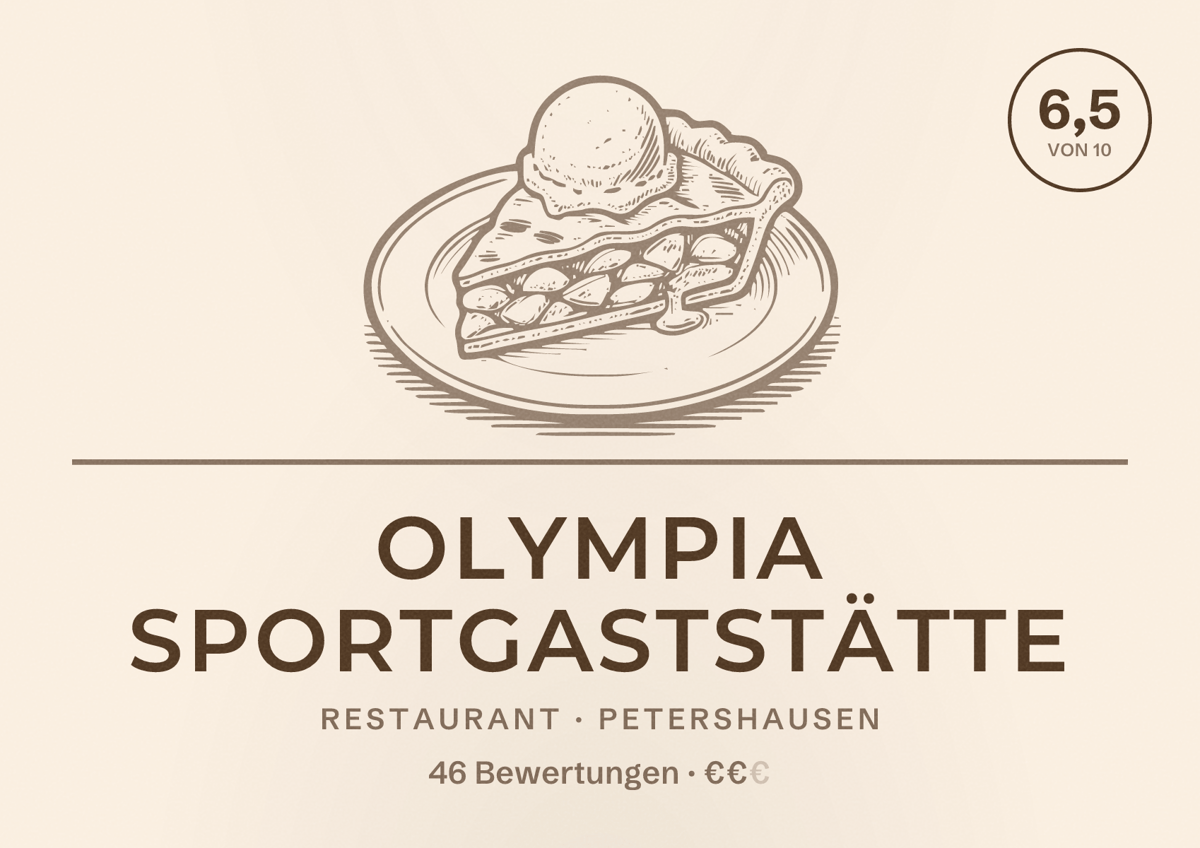 Illustriertes Poster von Olympia Sportgaststätte, Restaurant in Petershausen: Bewertung 6,5 von 10 aus 46 Bewertungen, Preisniveau €€