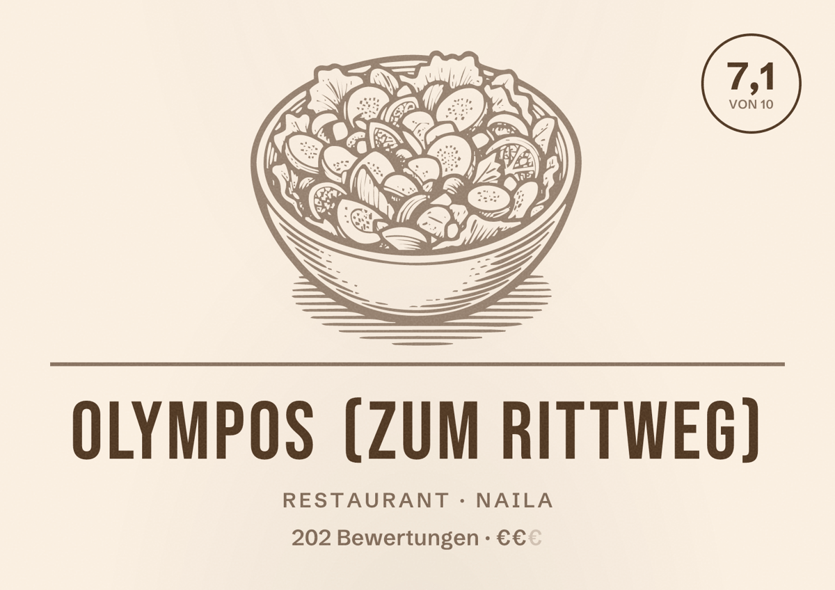 Illustriertes Poster von Olympos (Zum Rittweg), Restaurant in Naila: Bewertung 7,1 von 10 aus 202 Bewertungen, Preisniveau €€
