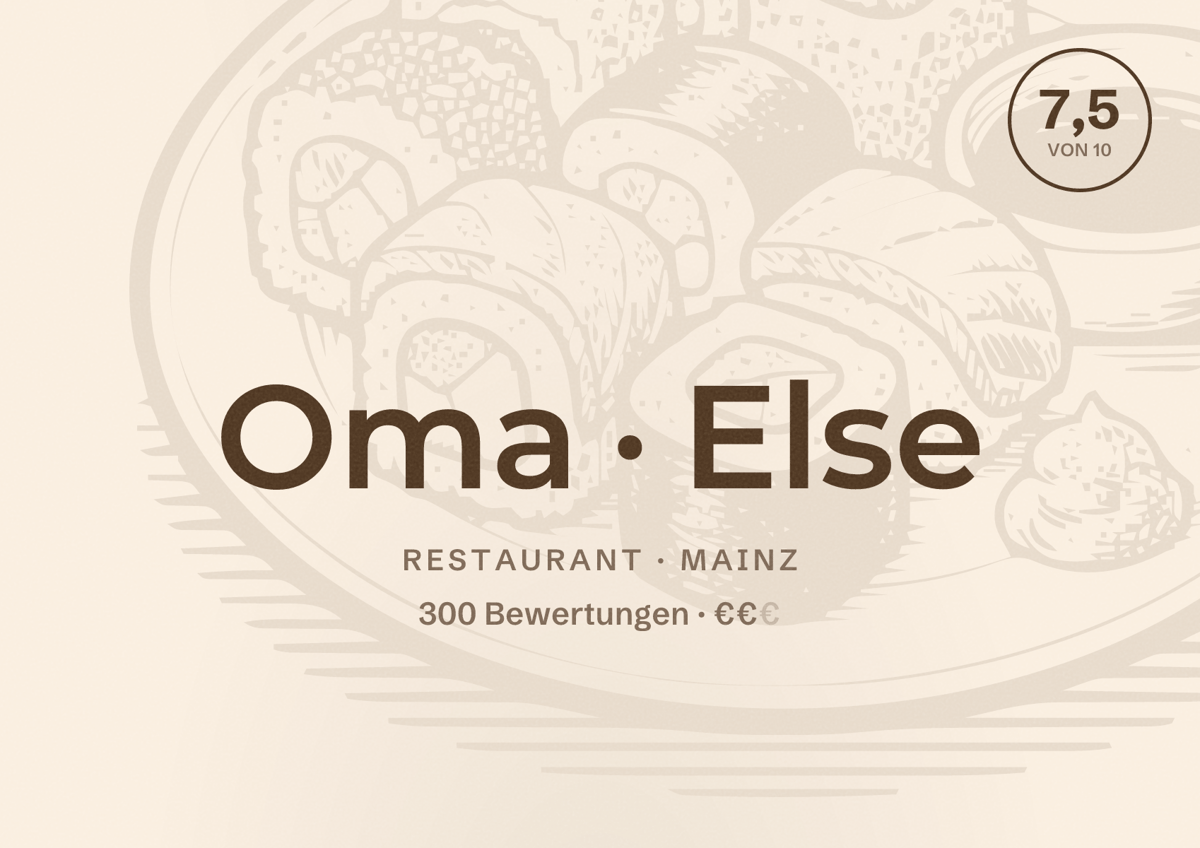 Illustriertes Poster von Oma Else, Restaurant in Mainz: Bewertung 7,5 von 10 aus 300 Bewertungen, Preisniveau €€