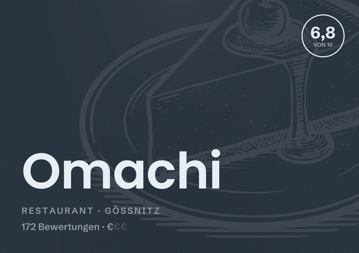 Illustriertes Poster von Omachi, Restaurant in Gößnitz: Bewertung 6,8 von 10 aus 172 Bewertungen, Preisniveau €