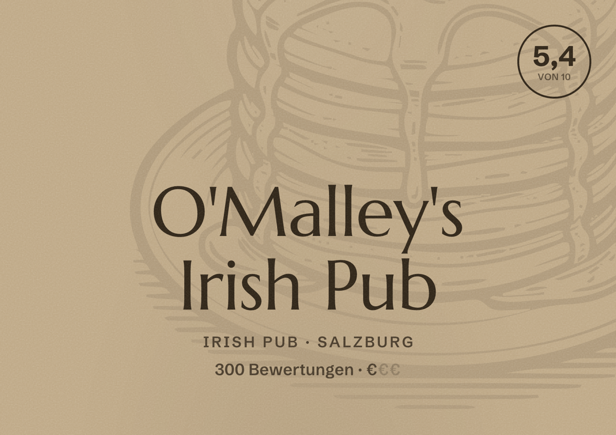 Illustriertes Poster von O'Malley's Irish Pub, Irish Pub in Salzburg: Bewertung 5,4 von 10 aus 300 Bewertungen, Preisniveau €