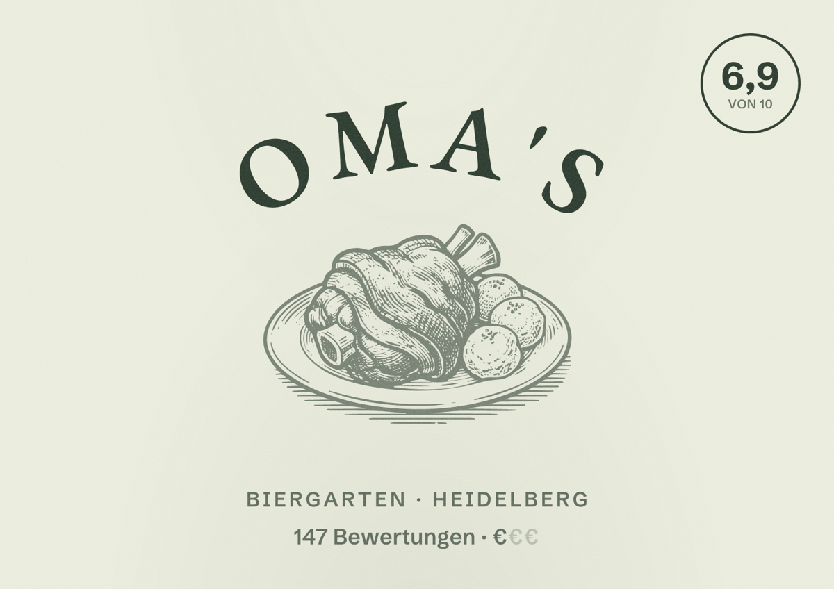 Illustriertes Poster von OMA's, Biergarten in Heidelberg: Bewertung 6,9 von 10 aus 147 Bewertungen, Preisniveau €