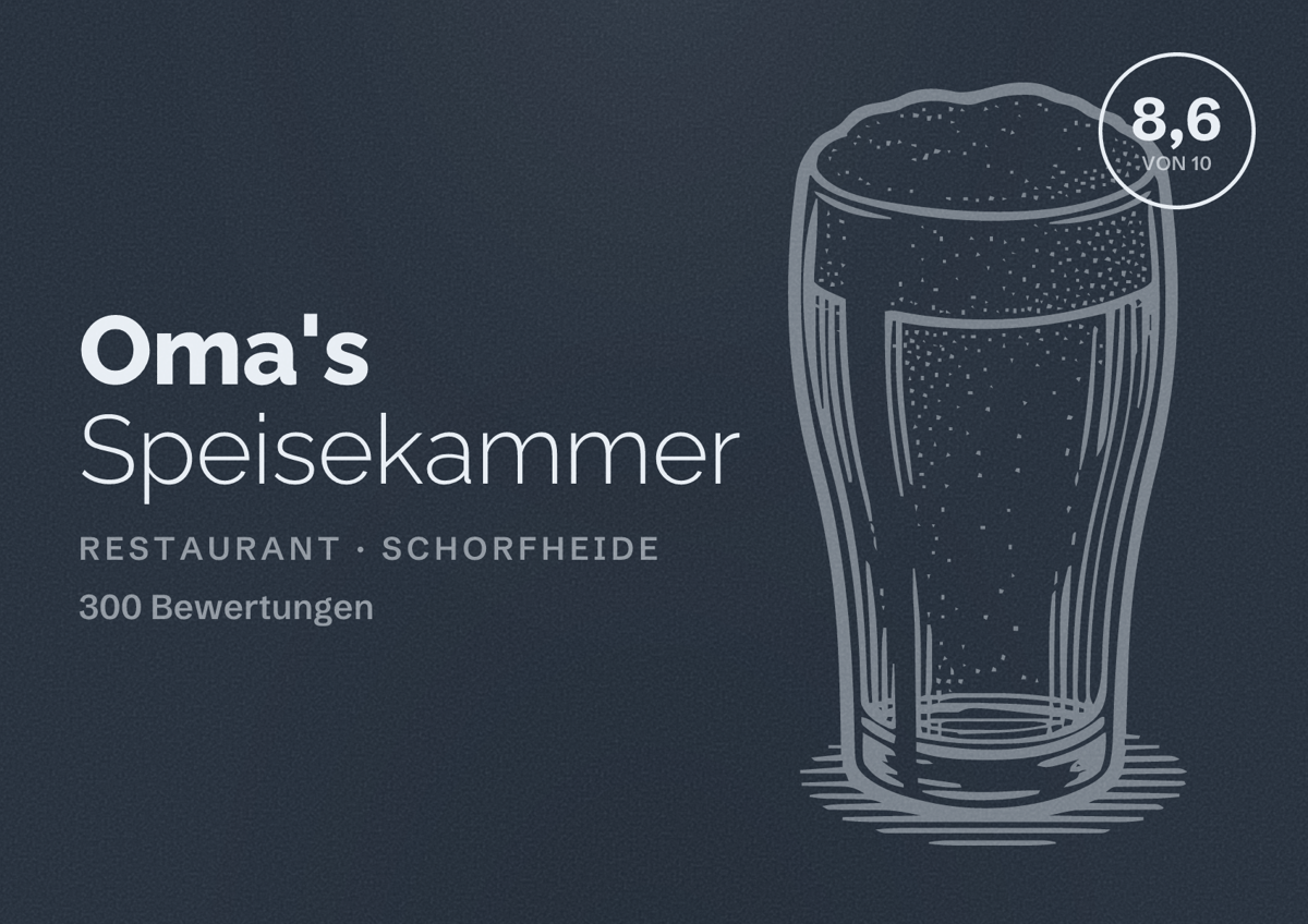 Illustriertes Poster von Oma's Speisekammer, Restaurant in Schorfheide: Bewertung 8,6 von 10 aus 300 Bewertungen