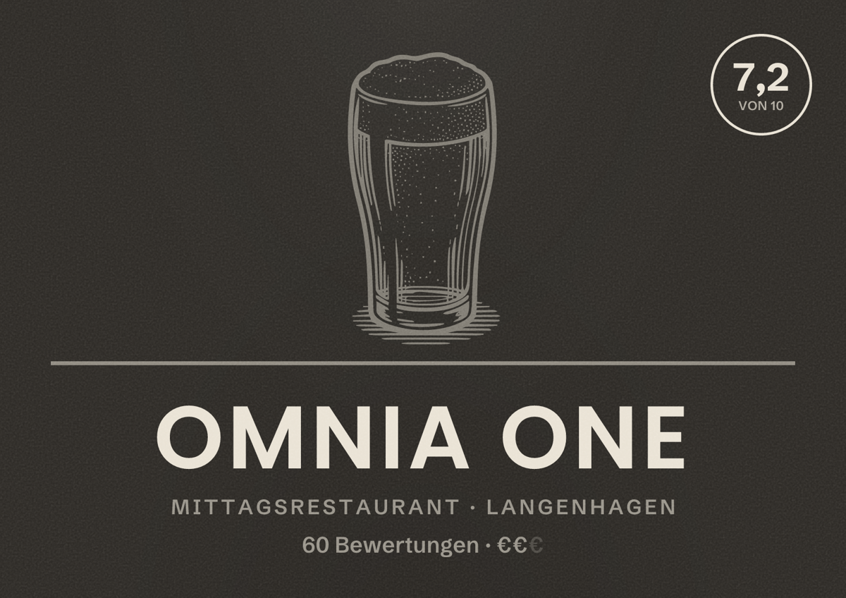 Illustriertes Poster von Omnia One, Mittagsrestaurant in Langenhagen: Bewertung 7,2 von 10 aus 60 Bewertungen, Preisniveau €€