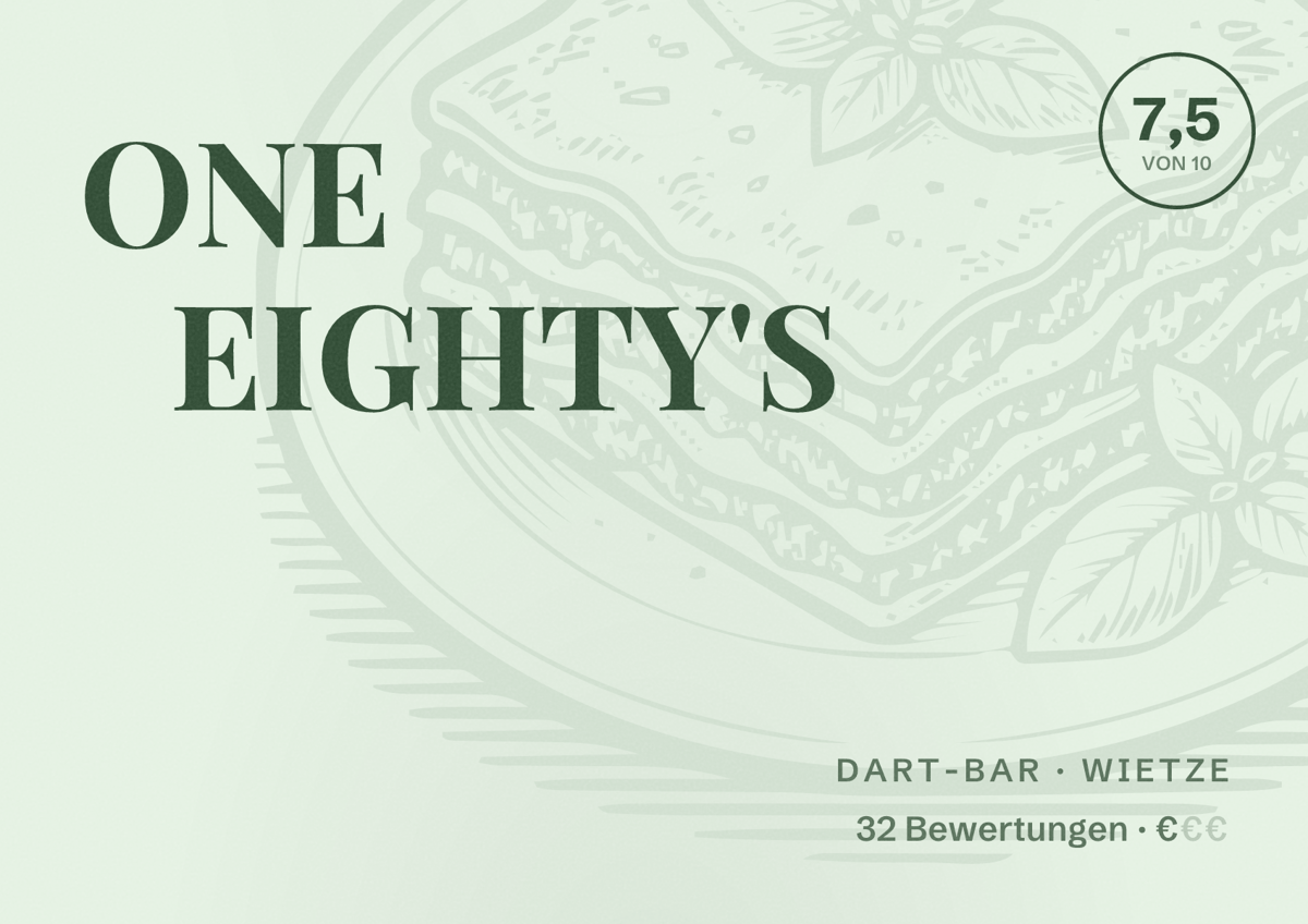 Illustriertes Poster von ONE EIGHTY'S, Dart-Bar in Wietze: Bewertung 7,5 von 10 aus 32 Bewertungen, Preisniveau €