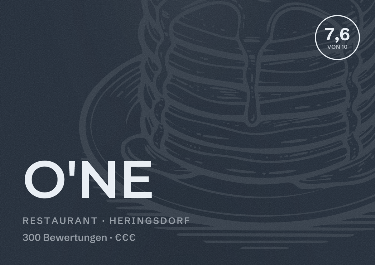 Illustriertes Poster von O'NE, Restaurant in Heringsdorf: Bewertung 7,6 von 10 aus 300 Bewertungen, Preisniveau €€€