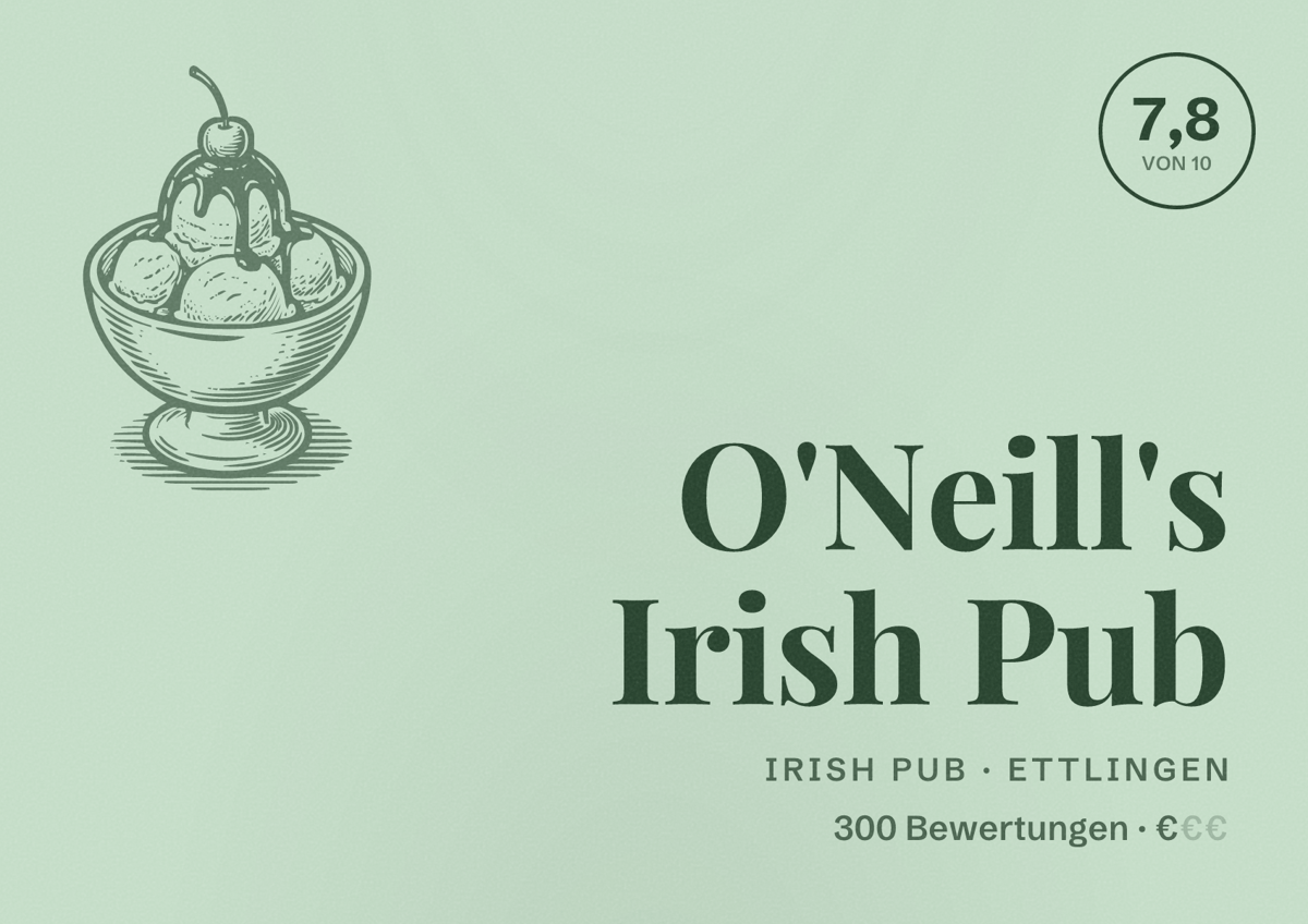 Illustriertes Poster von O'Neill's Irish Pub, Irish Pub in Ettlingen: Bewertung 7,8 von 10 aus 300 Bewertungen, Preisniveau €