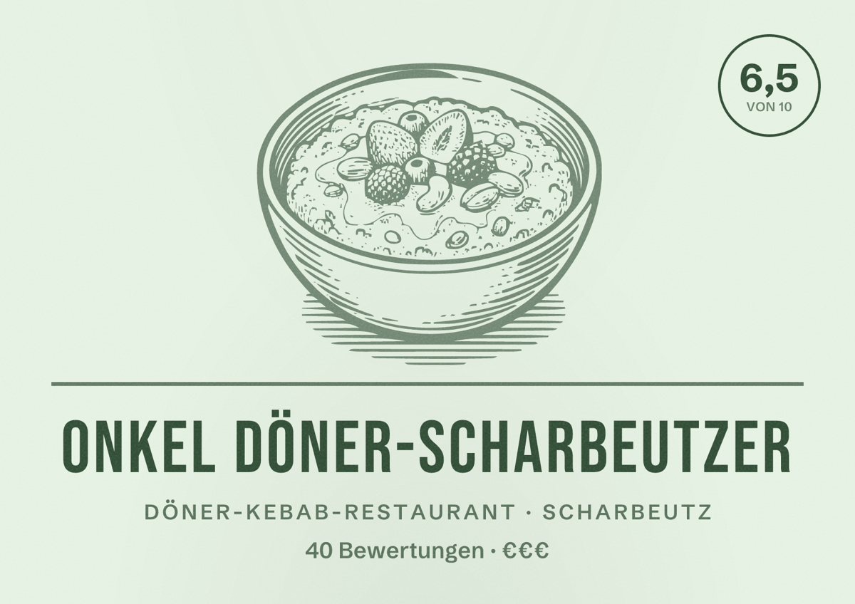 Illustriertes Poster von Onkel Döner-Scharbeutzer, Döner-Kebab-Restaurant in Scharbeutz: Bewertung 6,5 von 10 aus 40 Bewertungen, Preisniveau €€€