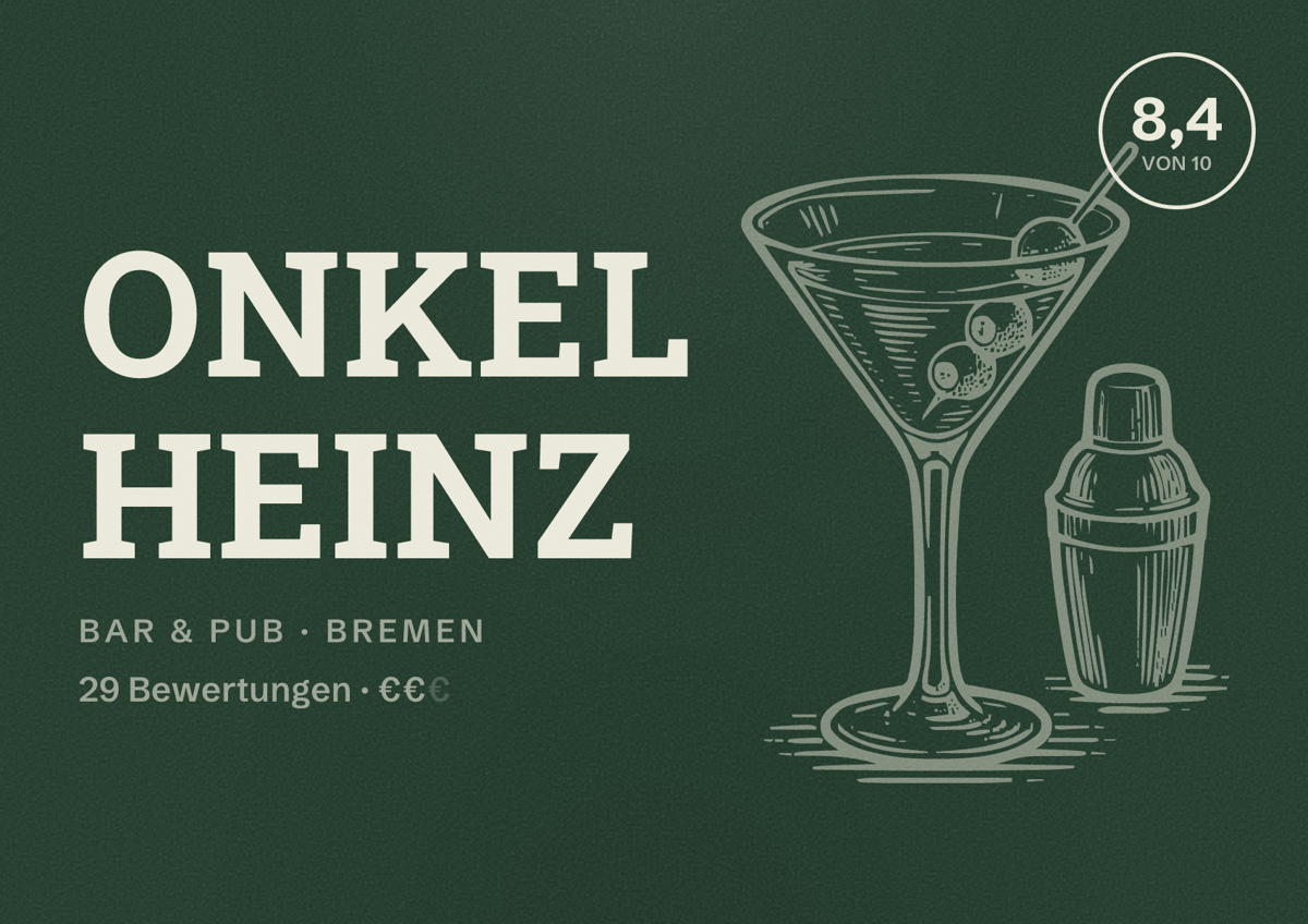 Illustriertes Poster von Onkel Heinz, Bar & Pub in Bremen: Bewertung 8,4 von 10 aus 29 Bewertungen, Preisniveau €€