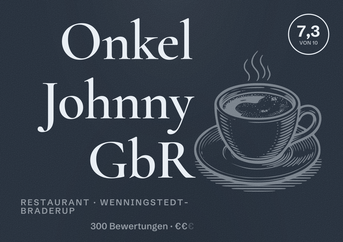Illustriertes Poster von Onkel Johnny GbR, Restaurant in Wenningstedt-Braderup: Bewertung 7,3 von 10 aus 300 Bewertungen, Preisniveau €€
