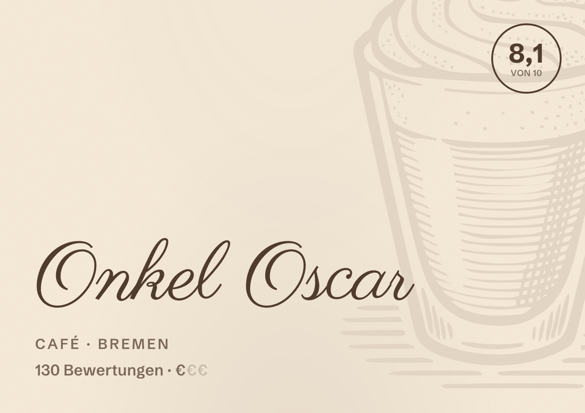 Illustriertes Poster von Onkel Oscar, Café in Bremen: Bewertung 8,1 von 10 aus 130 Bewertungen, Preisniveau €