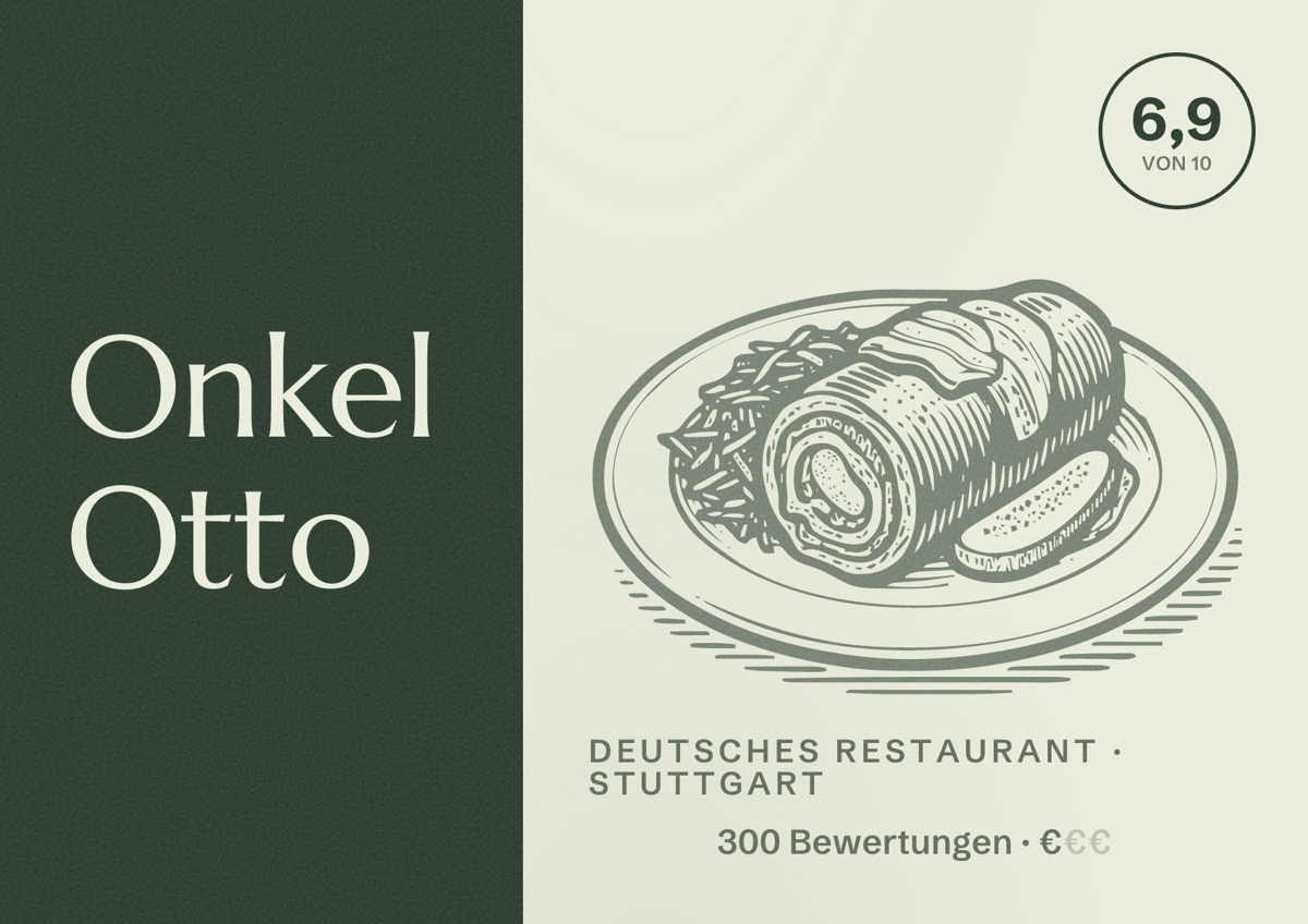 Illustriertes Poster von Onkel Otto, Deutsches Restaurant in Stuttgart: Bewertung 6,9 von 10 aus 300 Bewertungen, Preisniveau €
