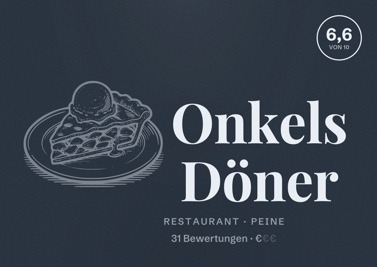 Illustriertes Poster von Onkels Döner, Restaurant in Peine: Bewertung 6,6 von 10 aus 31 Bewertungen, Preisniveau €