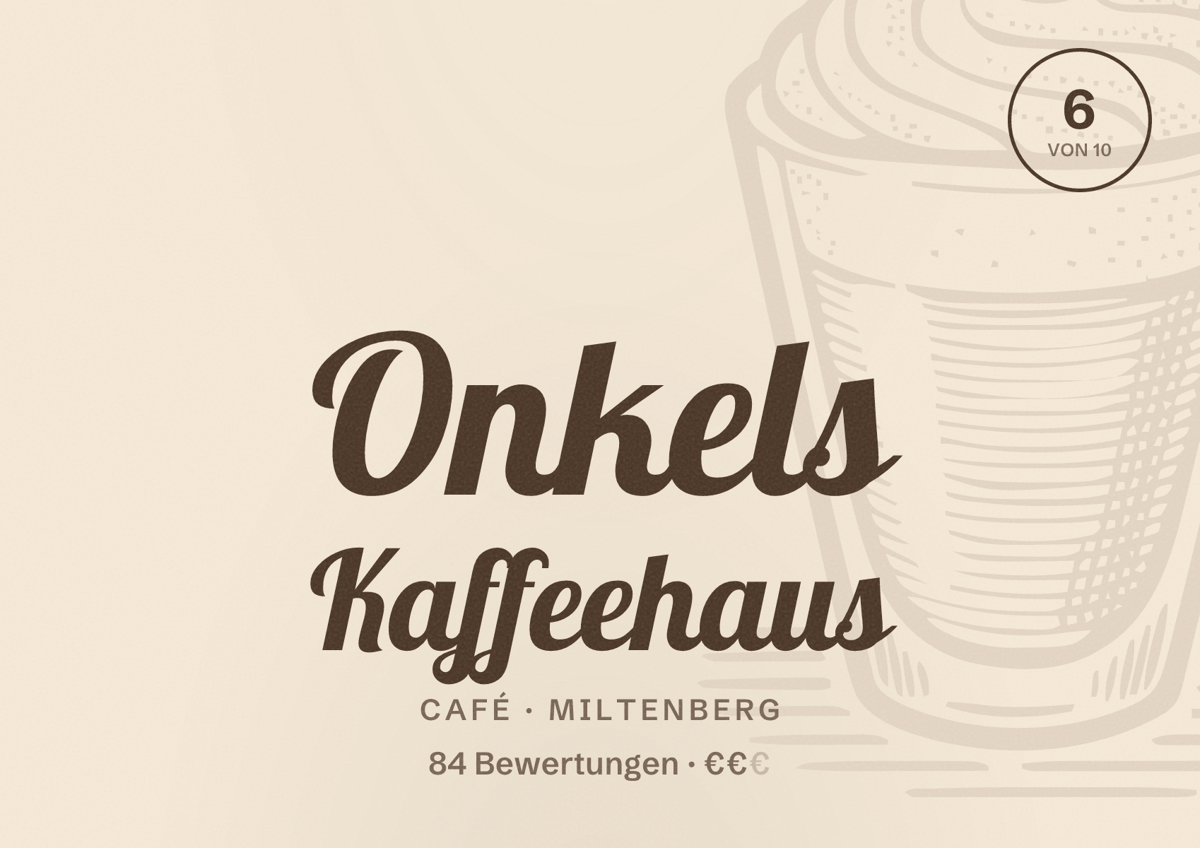 Illustriertes Poster von Onkels Kaffeehaus, Café in Miltenberg: Bewertung 6 von 10 aus 84 Bewertungen, Preisniveau €€
