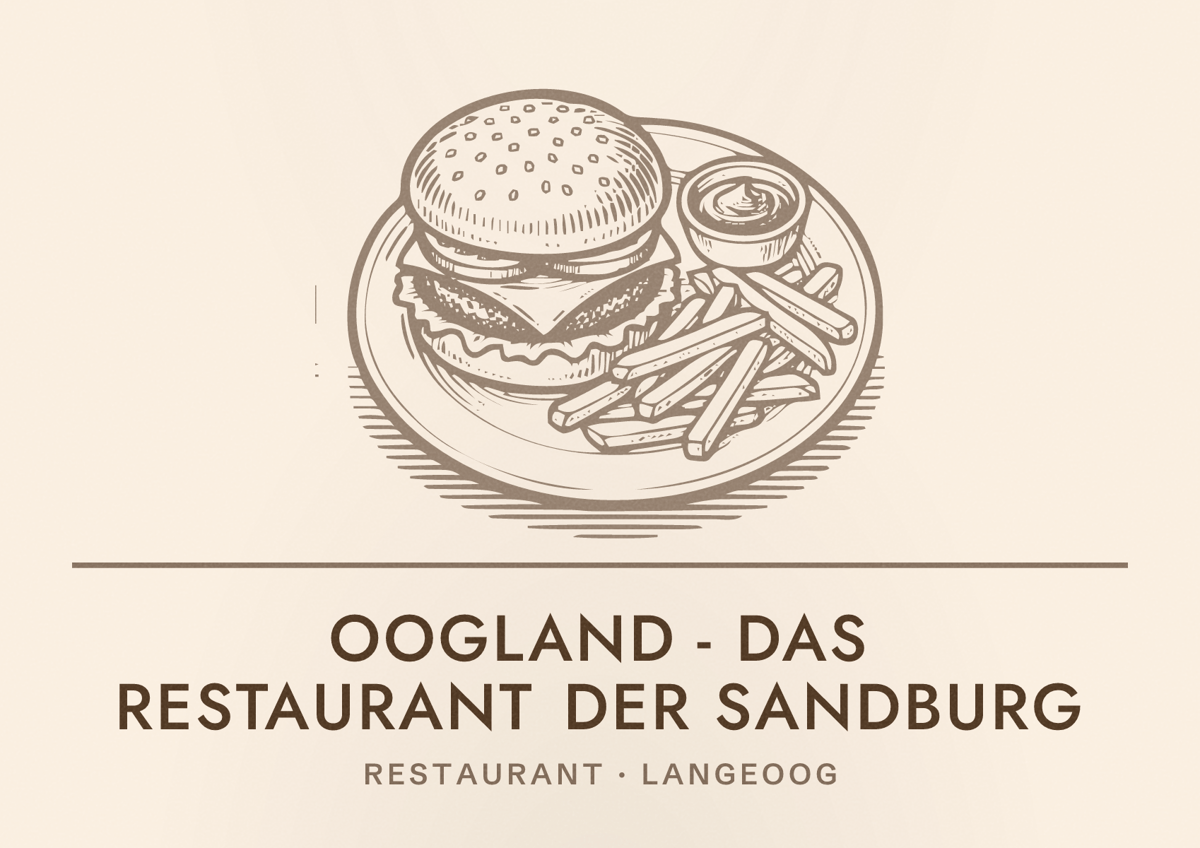 Illustriertes Poster von Oogland - Das Restaurant der Sandburg, Restaurant in Langeoog