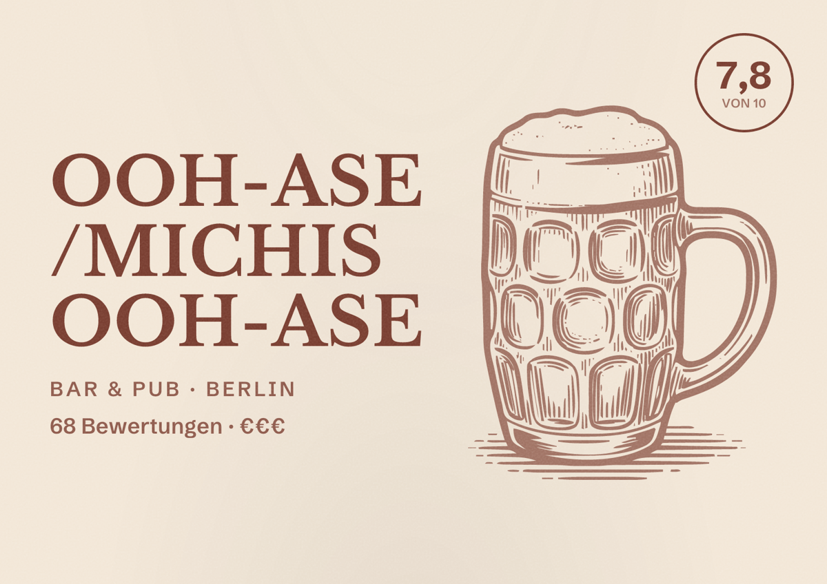 Illustriertes Poster von Ooh-ase /Michis Ooh-ase, Bar & Pub in Berlin: Bewertung 7,8 von 10 aus 68 Bewertungen, Preisniveau €€€