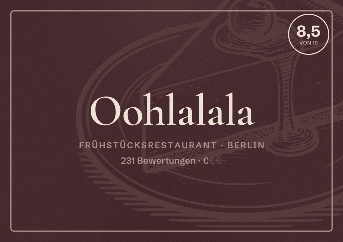 Illustriertes Poster von Oohlalala, Frühstücksrestaurant in Berlin: Bewertung 8,5 von 10 aus 231 Bewertungen, Preisniveau €