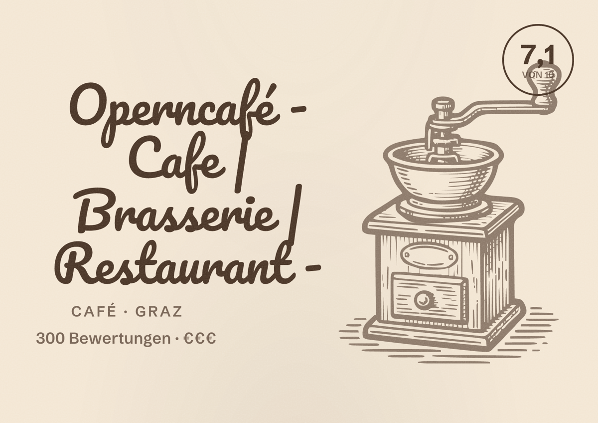 Illustriertes Poster von Operncafé - Cafe | Brasserie | Restaurant -, Café in Graz: Bewertung 7,1 von 10 aus 300 Bewertungen, Preisniveau €€€