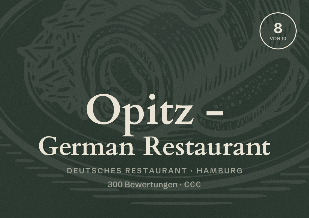 Illustriertes Poster von Opitz - German Restaurant, Deutsches Restaurant in Hamburg: Bewertung 8,0 von 10 aus 300 Bewertungen, Preisniveau €€€