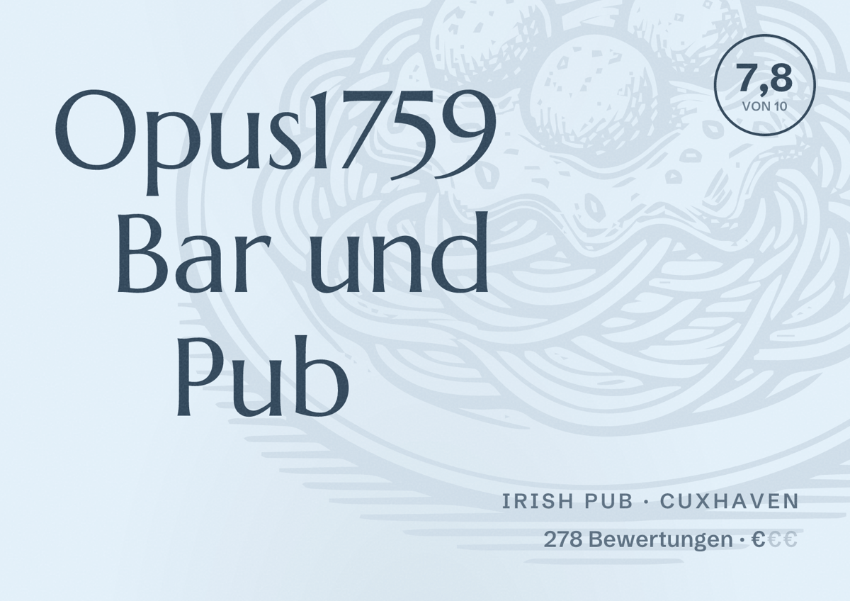Illustriertes Poster von Opus1759 Bar und Pub, Irish Pub in Cuxhaven: Bewertung 7,8 von 10 aus 278 Bewertungen, Preisniveau €