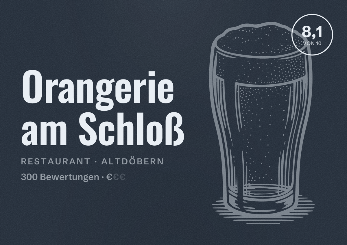 Illustriertes Poster von Orangerie am Schloß, Restaurant in Altdöbern: Bewertung 8,1 von 10 aus 300 Bewertungen, Preisniveau €