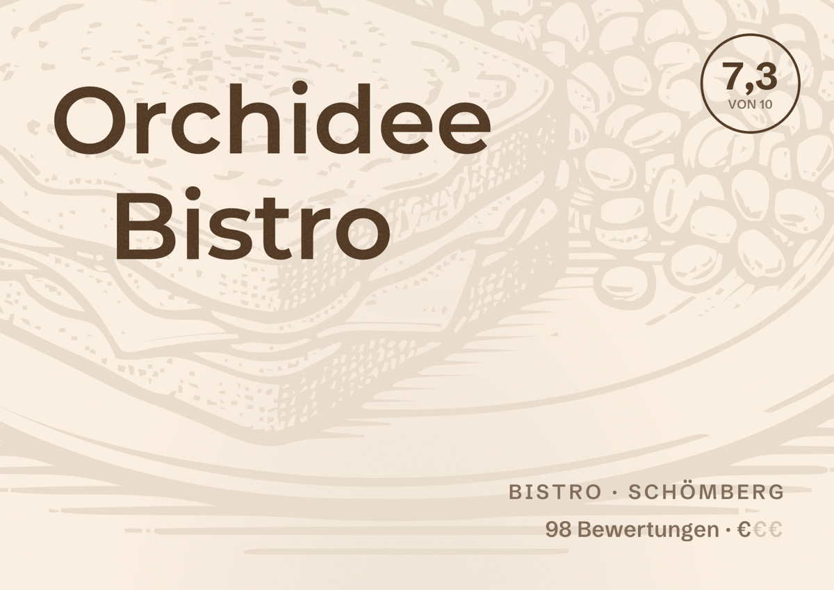Illustriertes Poster von Orchidee Bistro, Bistro in Schömberg: Bewertung 7,3 von 10 aus 98 Bewertungen, Preisniveau €