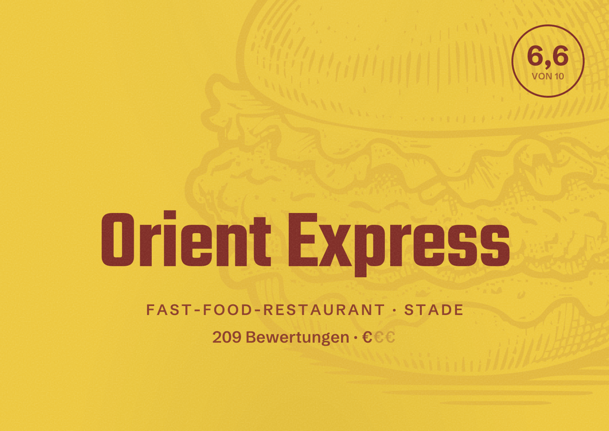Illustriertes Poster von Orient Express, Fast-Food-Restaurant in Stade: Bewertung 6,6 von 10 aus 209 Bewertungen, Preisniveau €