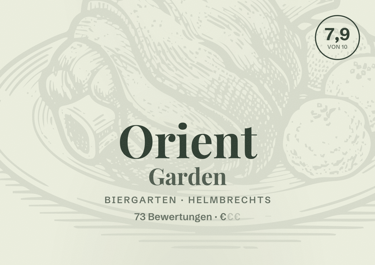 Illustriertes Poster von Orient Garden, Biergarten in Helmbrechts: Bewertung 7,9 von 10 aus 73 Bewertungen, Preisniveau €