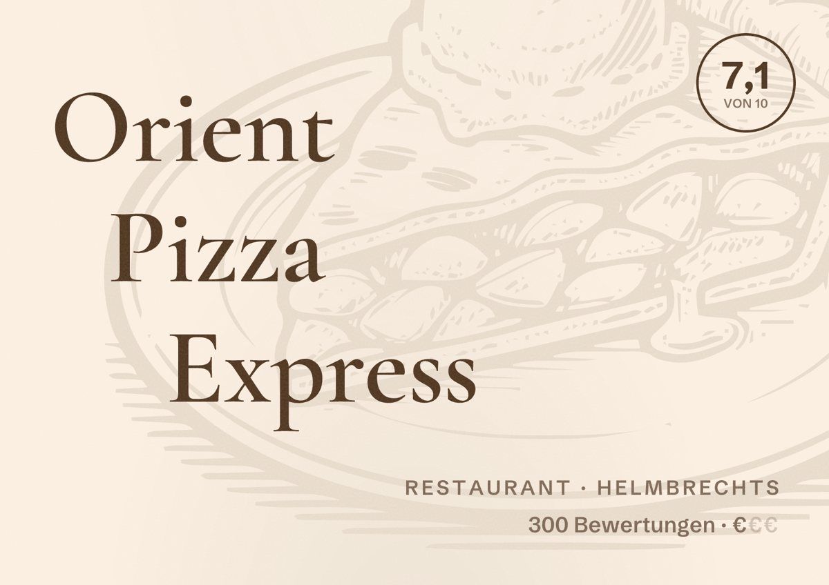 Illustriertes Poster von Orient Pizza Express, Restaurant in Helmbrechts: Bewertung 7,1 von 10 aus 300 Bewertungen, Preisniveau €