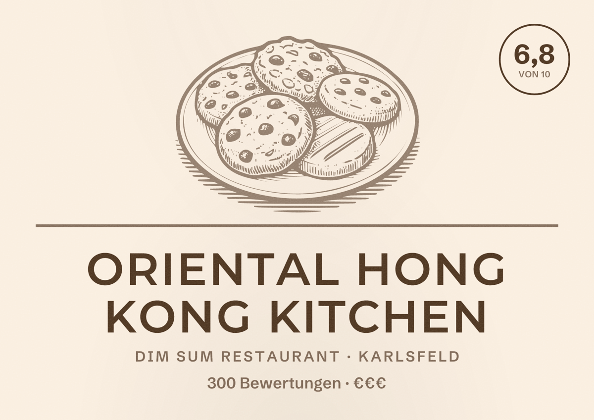 Illustriertes Poster von Oriental Hong Kong Kitchen, Dim Sum Restaurant in Karlsfeld: Bewertung 6,8 von 10 aus 300 Bewertungen, Preisniveau €€€