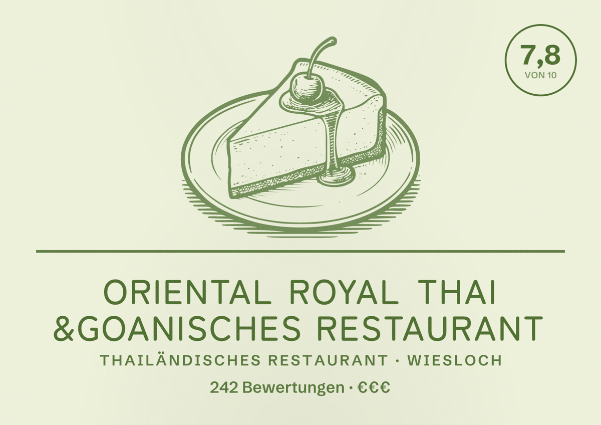 Illustriertes Poster von Oriental Royal Thai &Goanisches Restaurant, Thailändisches Restaurant in Wiesloch: Bewertung 7,8 von 10 aus 242 Bewertungen, Preisniveau €€€