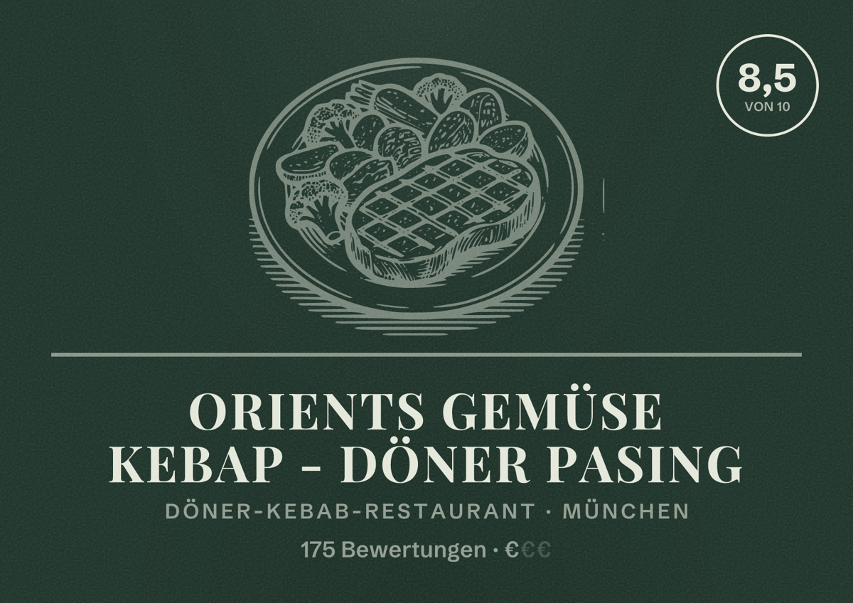 Illustriertes Poster von Orients Gemüse Kebap - Döner Pasing, Döner-Kebab-Restaurant in München: Bewertung 8,5 von 10 aus 175 Bewertungen, Preisniveau €