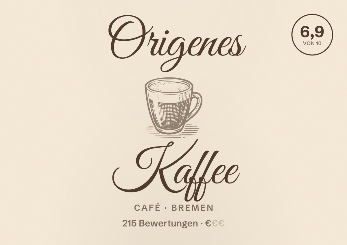 Illustriertes Poster von Origenes Kaffee, Café in Bremen: Bewertung 6,9 von 10 aus 215 Bewertungen, Preisniveau €