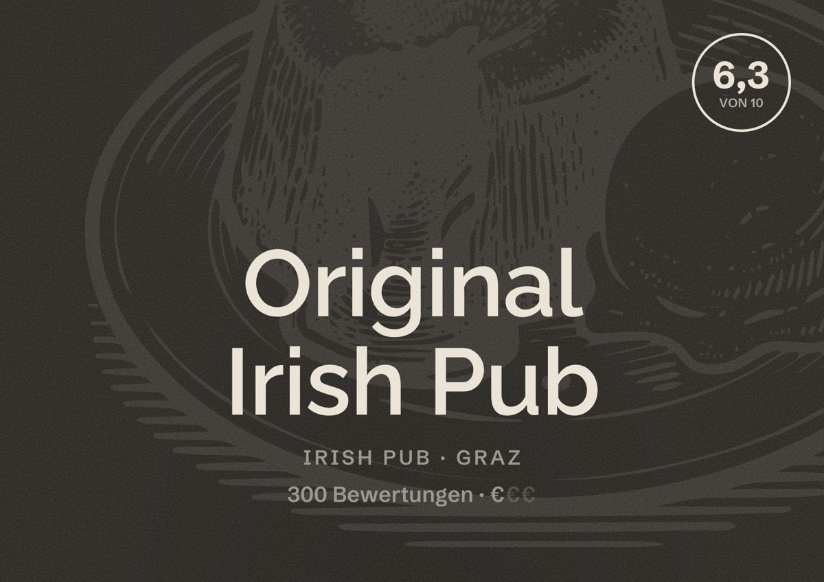 Illustriertes Poster von Original Irish Pub, Irish Pub in Graz: Bewertung 6,3 von 10 aus 300 Bewertungen, Preisniveau €