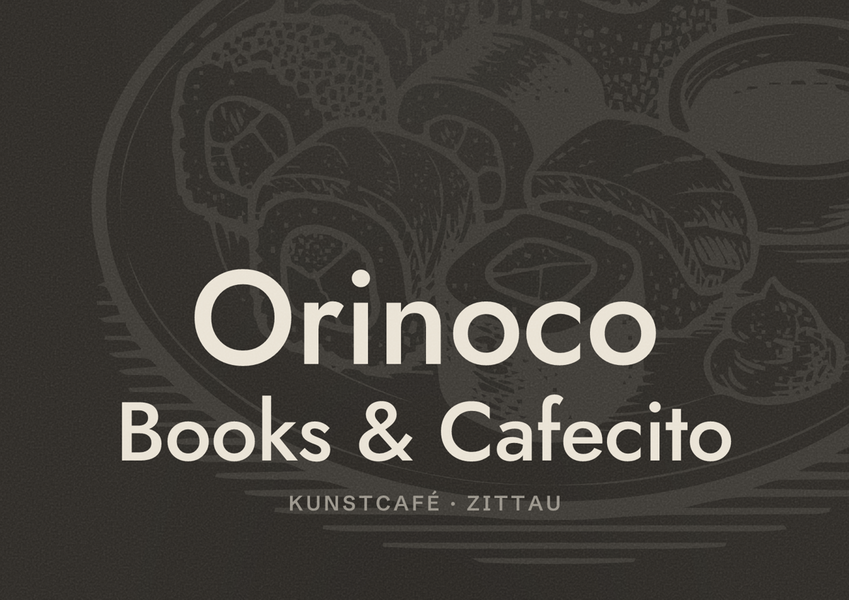 Illustriertes Poster von Orinoco Books & Cafecito, Kunstcafé in Zittau