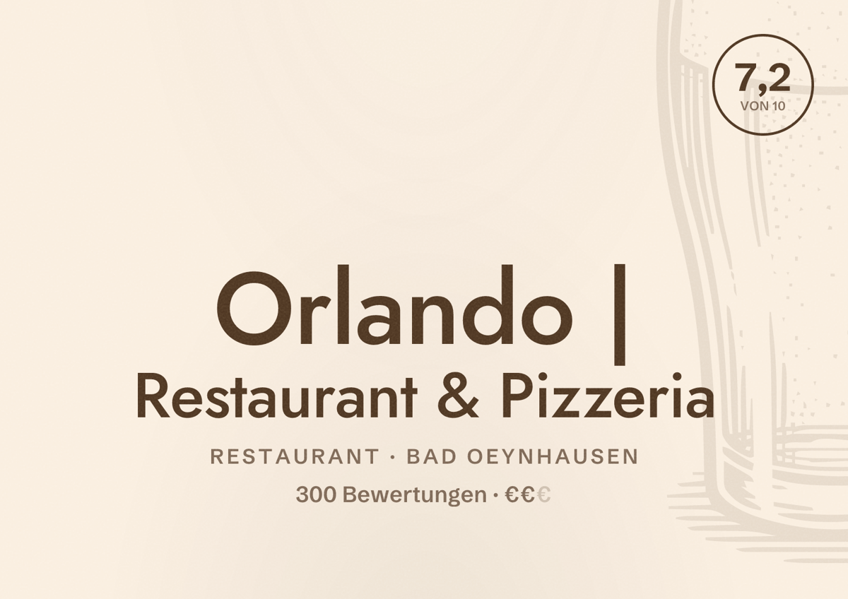 Illustriertes Poster von Orlando | Restaurant & Pizzeria, Restaurant in Bad Oeynhausen: Bewertung 7,2 von 10 aus 300 Bewertungen, Preisniveau €€