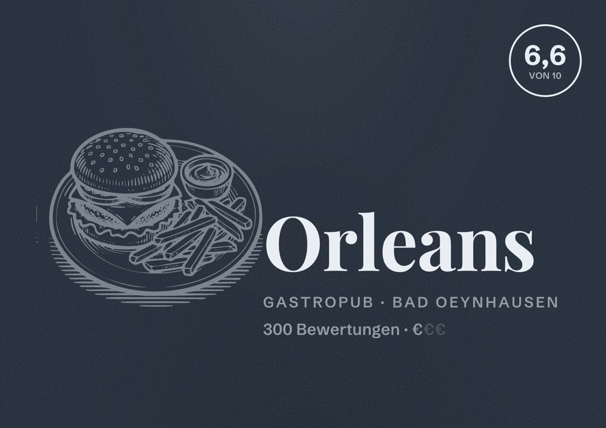 Illustriertes Poster von Orleans, Gastropub in Bad Oeynhausen: Bewertung 6,6 von 10 aus 300 Bewertungen, Preisniveau €