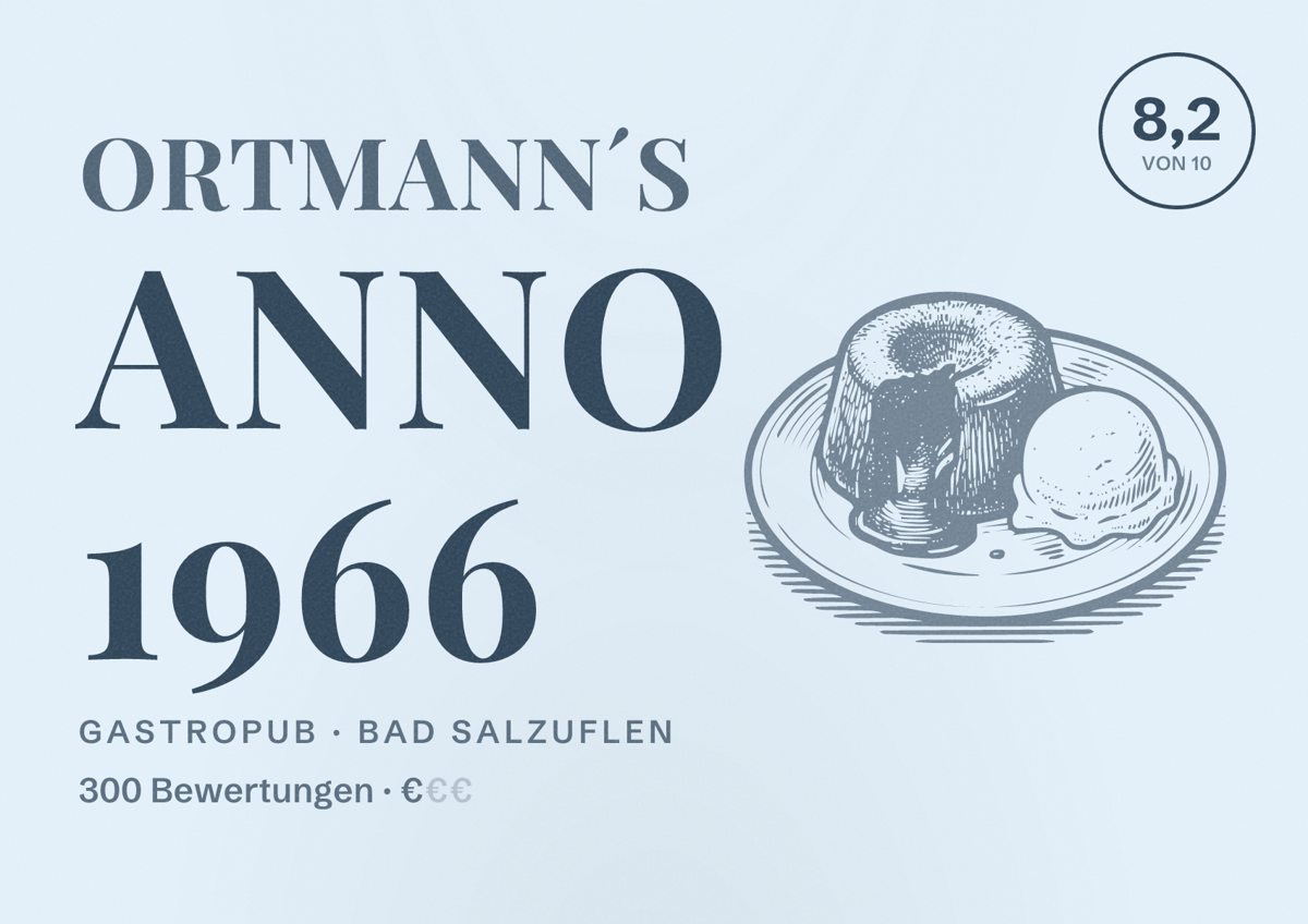 Illustriertes Poster von Ortmann´s Anno 1966, Gastropub in Bad Salzuflen: Bewertung 8,2 von 10 aus 300 Bewertungen, Preisniveau €