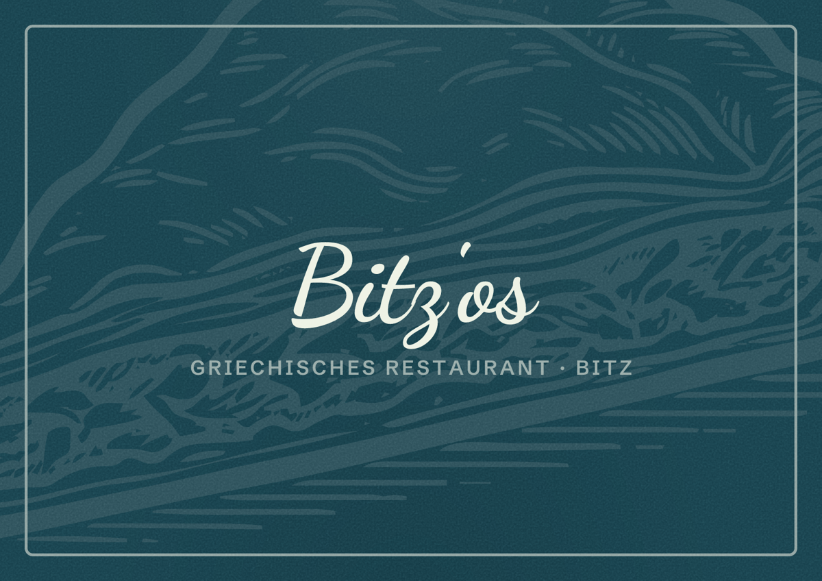 Illustriertes Poster von Bitz'os, Griechisches Restaurant in Bitz