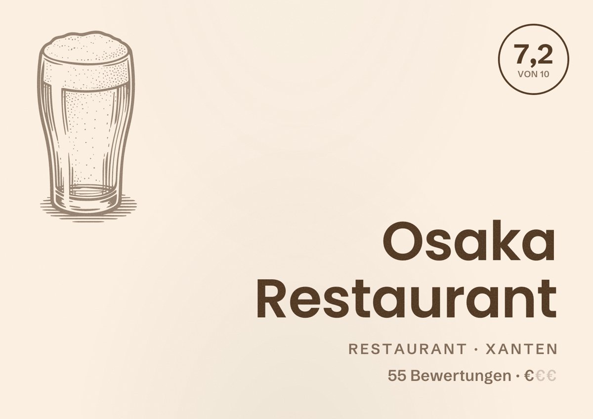 Illustriertes Poster von Osaka Restaurant, Restaurant in Xanten: Bewertung 7,2 von 10 aus 55 Bewertungen, Preisniveau €