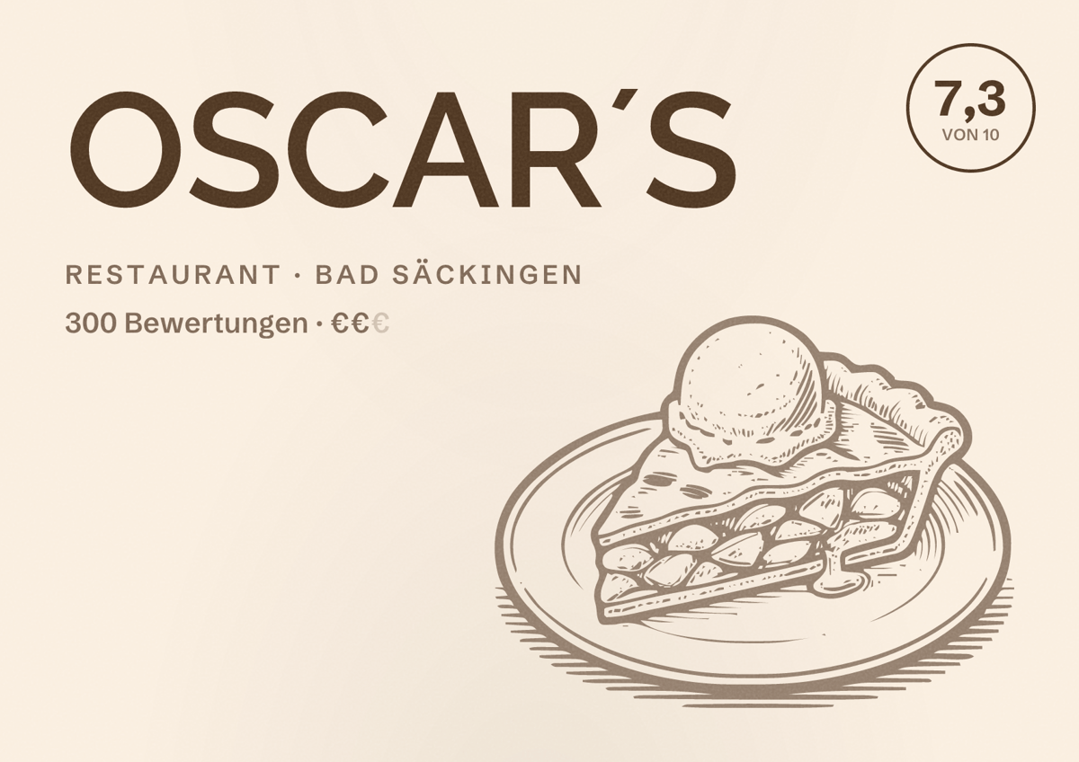 Illustriertes Poster von OSCAR´S, Restaurant in Bad Säckingen: Bewertung 7,3 von 10 aus 300 Bewertungen, Preisniveau €€