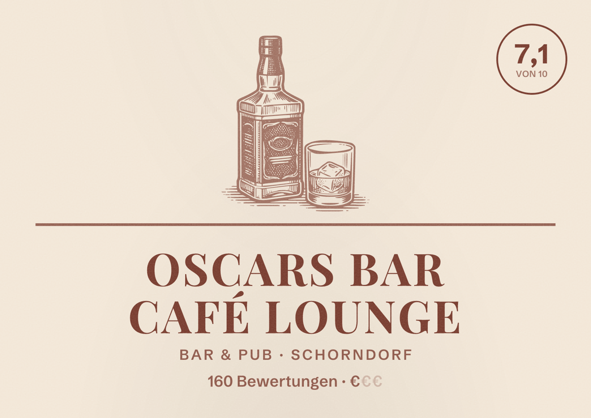 Illustriertes Poster von OSCARS Bar Café Lounge, Bar & Pub in Schorndorf: Bewertung 7,1 von 10 aus 160 Bewertungen, Preisniveau €