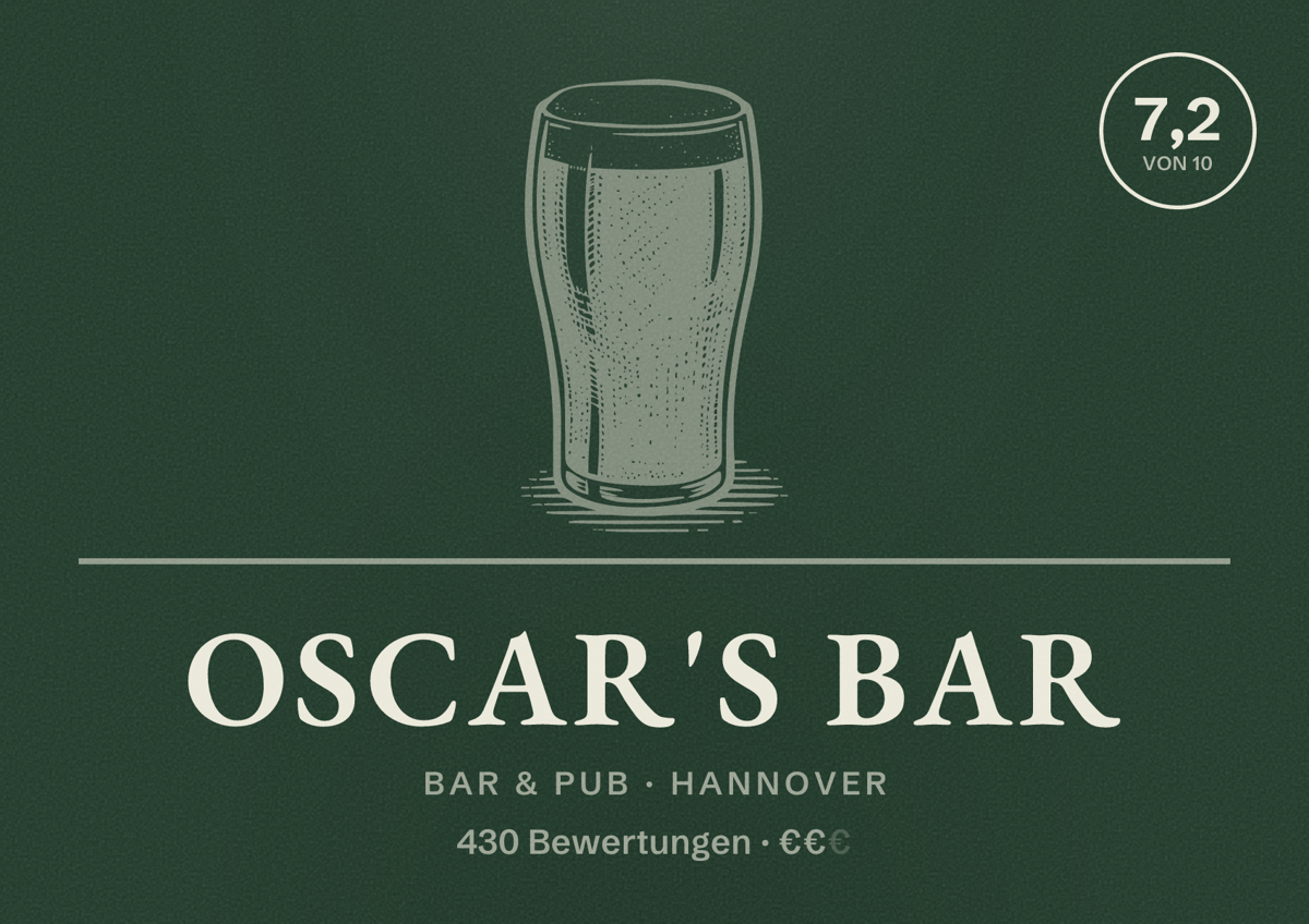 Illustriertes Poster von Oscar's Bar, Bar & Pub in Hannover: Gästebewertung 7,2 von 10 aus 430 Bewertungen