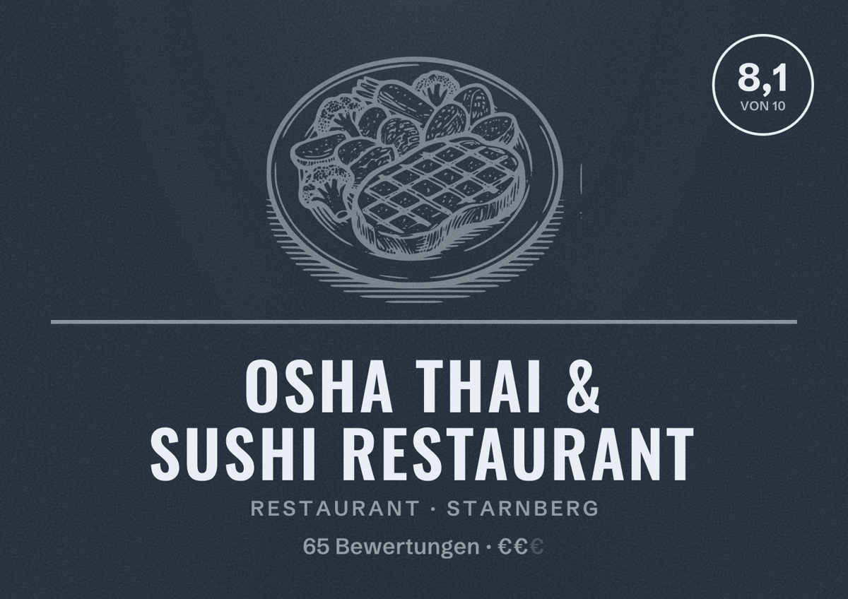 Illustriertes Poster von Osha Thai & Sushi Restaurant, Restaurant in Starnberg: Bewertung 8,1 von 10 aus 65 Bewertungen, Preisniveau €€