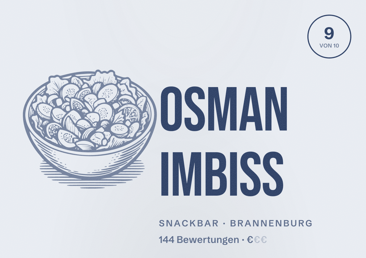 Illustriertes Poster von Osman Imbiss, Snackbar in Brannenburg: Bewertung 9 von 10 aus 144 Bewertungen, Preisniveau €