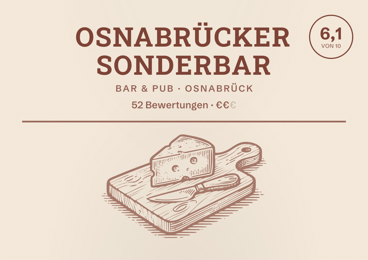 Illustriertes Poster von Osnabrücker SonderBar, Bar & Pub in Osnabrück: Bewertung 6,1 von 10 aus 52 Bewertungen, Preisniveau €€