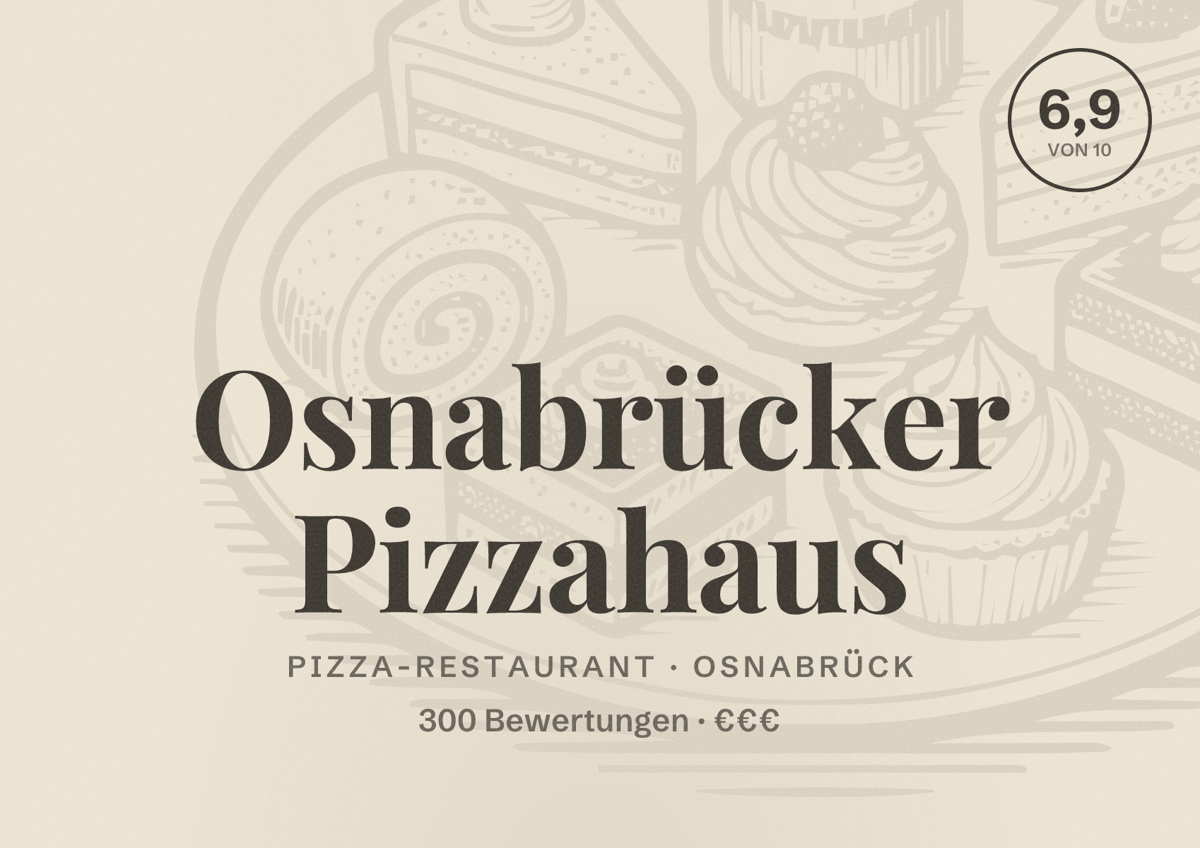 Illustriertes Poster von Osnabrücker Pizzahaus, Pizza-Restaurant in Osnabrück: Bewertung 6,9 von 10 aus 300 Bewertungen, Preisniveau €€€